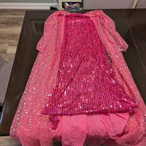 Bi Bi Beiniu Hot Pink Sequin Cape Dress Costume Size 150 (Youth 10/12) Sparkly!